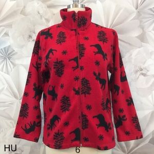 Ugly Christmas Fleece Jacket Diagonal Moose Cabin